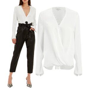3.1 Phillip Lim Pearl-Embellished Wrap-Style Long Sleeve Blouse (Off White)